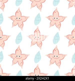 Motif sans couture étoiles de mer. Modèle à la mode avec des créatures marines pour papier d'emballage, papier peint, autocollants, textiles. Style plat. Illustration de Vecteur