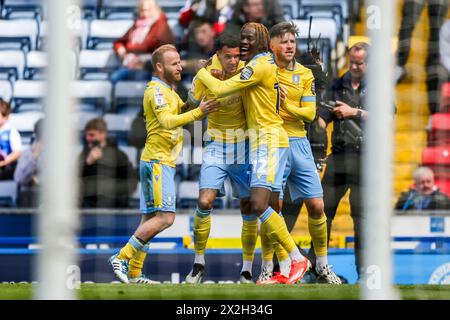 Blackburn, Royaume-Uni. 21 avril 2024. Le défenseur de Sheffield Wednesday Marvin Johnson (18 ans) célèbre son but lors du match Blackburn Rovers vs Sheffield Wednesday SkyBet EFL Championship à Ewood Park, Blackburn, Royaume-Uni le 21 avril 2024 Credit : Every second Media/Alamy Live News Banque D'Images