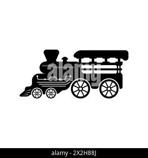 Vecteur de train de vapeur vintage. Logo de l'icône de chemin de fer. Icône noire du premier train. Illustration vectorielle. Illustration de Vecteur