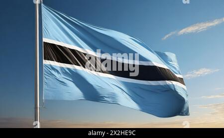 Die Fahne von Botswana flattert im Wind, isoliert gegen blauer Himmel Banque D'Images