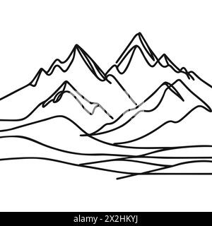 les montagnes sont tracées avec une ligne continue. Illustration vectorielle Illustration de Vecteur