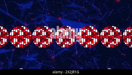Image de cercles avec des carrés rouges et blancs sur fond marine Banque D'Images
