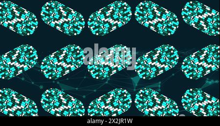 Image de cercles avec des carrés verts et blancs sur fond noir Banque D'Images