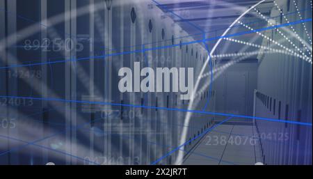 Image du traitement des données et du brin d'adn dans la salle des serveurs Banque D'Images
