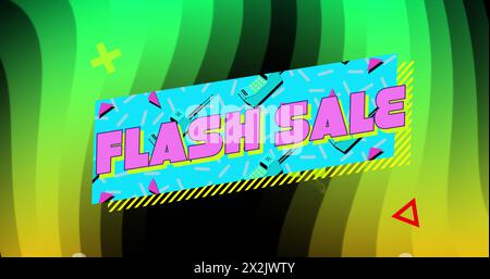 Image du texte de vente flash dans un rectangle sur le symbole x et triangle sur le motif abstrait Banque D'Images