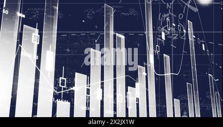Image de traitement de données financières sur équations mathématiques sur fond noir Banque D'Images