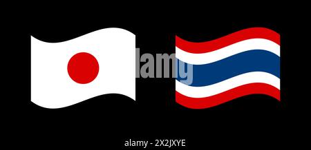 Flottant japonais et thaïlandais agitant des drapeaux, Thaïlande et Japon entre amitié. Illustration de Vecteur