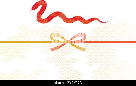 Simple carte du nouvel an pour l'année du serpent 2025, fond de modèle japonais avec mizuhiki et serpent rouge, illustration vectorielle Illustration de Vecteur