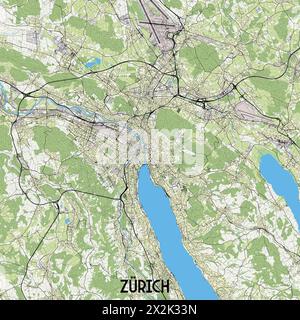 Zurich, Suisse art poster cartographique Illustration de Vecteur