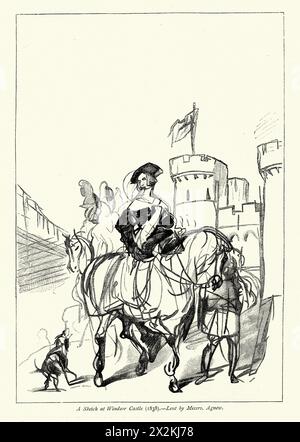 Illustration vintage, croquis au château de Windsor, d'après Edwin Landseer XIXe siècle, 1828 Banque D'Images