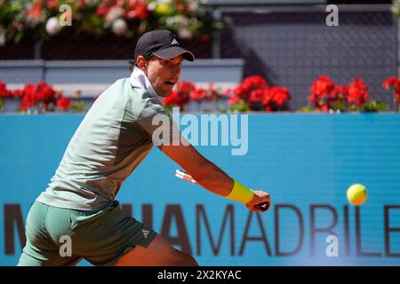 Dominic Thiem d'Autriche en action contre Felipe Meligeni Alves du Brésil lors du Mutua Madrid Open 2024, ATP Masters 1000 et WTA 1000, tournoi de tennis le 22 avril 2024 au Caja Magica de Madrid, Espagne Banque D'Images