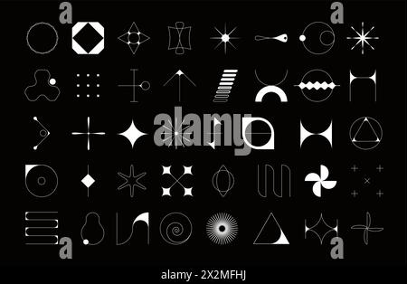 Brutalisme futuriste formes et éléments abstraits, figures géométriques. Symboles rétro futuristes, formes linéaires géométriques ou figures vectorielles de brutalisme abstrait. Ensemble d'éléments de conception graphique moderne Illustration de Vecteur