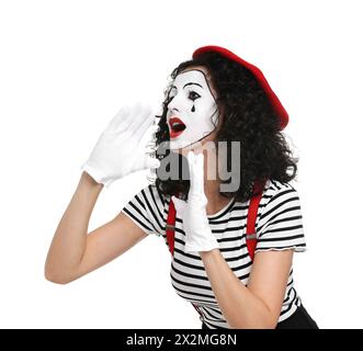 Drôle mine avec béret posant sur fond blanc Banque D'Images