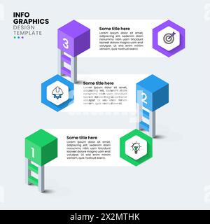 Modèle d'infographie avec icônes et 3 options ou étapes. Échelle abstraite. Peut être utilisé pour la mise en page de flux de travail, diagramme, bannière, webdesign. Illustration vectorielle Illustration de Vecteur