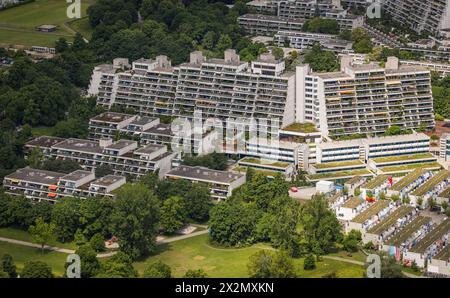 Blick auf das Münchner Olympiadorf. 1972 wurden hier die Athleten der olympischen Sommerspiele einquartiert. Es War zugleich tragischer Tatort des Mün Banque D'Images