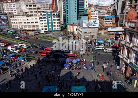 La Paz, Bolivie. 10 janvier 2024. Plaza Mayor de San Francisco à la Paz, Bolivie, Amérique du Sud. Banque D'Images