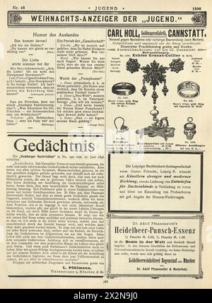 Bijoux vintage, bagues, Old German Magazine page, annonces, Jugend, années 1890 19ème siècle Banque D'Images