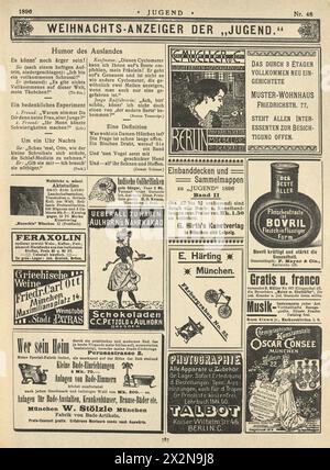 Old German Magazine page, annonces, Bovril, Jugend, années 1890 19ème siècle Banque D'Images