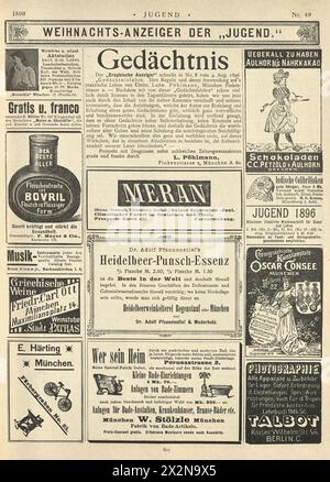 Vieille page de publicités allemandes, années 1890, publicité du 19ème siècle Banque D'Images