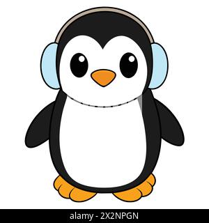 Waddle Wobble Wobble Warm : adorable Earmuffed Penguin, parfait pour les livres pour enfants cartes invitations logos Web Design T-shirts cartes de voeux Papeterie Illustration de Vecteur