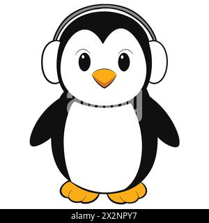 Waddle Wobble Wobble Warm : adorable Earmuffed Penguin, parfait pour les livres pour enfants cartes invitations logos Web Design T-shirts cartes de voeux Papeterie Illustration de Vecteur