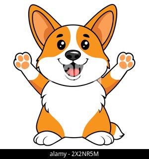 Soleil sur les jambes courtes : Happy Corgi Vector Art, parfait pour les livres pour enfants cartes invitations logos Web Design T-shirts cartes de voeux Papeterie Illustration de Vecteur