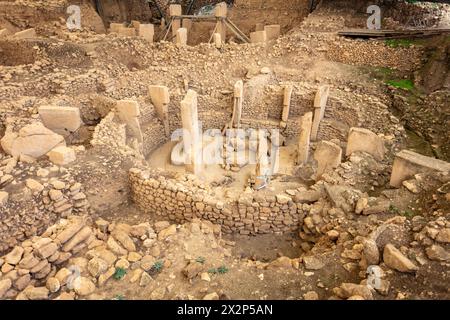 Piliers de pierres néolithiques en forme de T de Gobeklitepe, Sanliurfa, Turquie. Banque D'Images