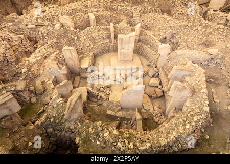 Piliers de pierres néolithiques en forme de T de Gobeklitepe, Sanliurfa, Turquie. Banque D'Images