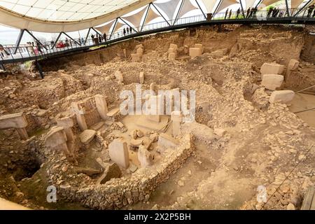 Piliers de pierres néolithiques en forme de T de Gobeklitepe, Sanliurfa, Turquie. Banque D'Images