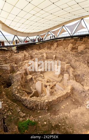 Piliers de pierres néolithiques en forme de T de Gobeklitepe, Sanliurfa, Turquie. Banque D'Images