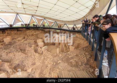 Piliers de pierres néolithiques en forme de T de Gobeklitepe, Sanliurfa, Turquie. Banque D'Images