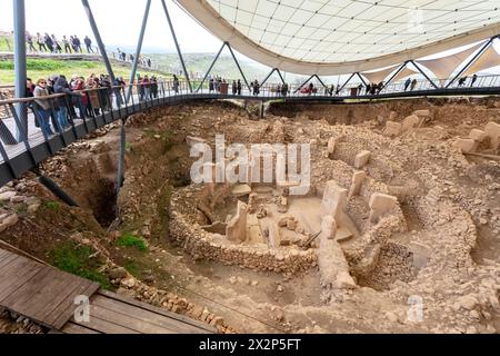 Piliers de pierres néolithiques en forme de T de Gobeklitepe, Sanliurfa, Turquie. Banque D'Images