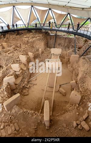 Piliers de pierres néolithiques en forme de T de Gobeklitepe, Sanliurfa, Turquie. Banque D'Images