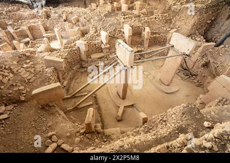 Piliers de pierres néolithiques en forme de T de Gobeklitepe, Sanliurfa, Turquie. Banque D'Images