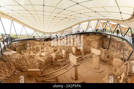 Piliers de pierres néolithiques en forme de T de Gobeklitepe, Sanliurfa, Turquie. Banque D'Images