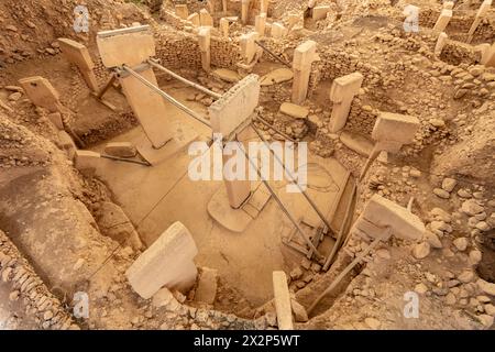 Piliers de pierres néolithiques en forme de T de Gobeklitepe, Sanliurfa, Turquie. Banque D'Images