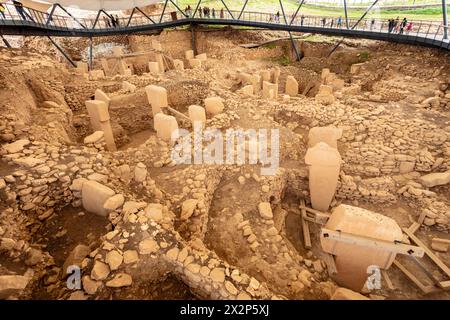 Piliers de pierres néolithiques en forme de T de Gobeklitepe, Sanliurfa, Turquie. Banque D'Images