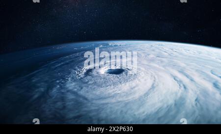 Incroyable planète bleue Terre avec nuages et ouragans dans l'espace étoilé. Vue de la planète Terre et de l'espace extra-atmosphérique. Cloud Dynamics : ouragans. Cyclo tropical Banque D'Images