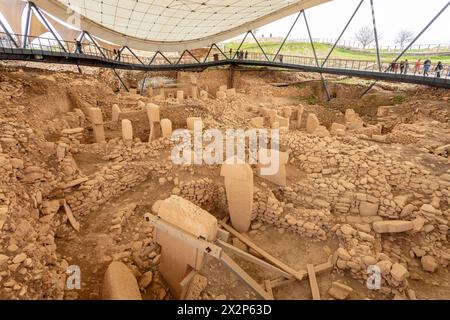 Piliers de pierres néolithiques en forme de T de Gobeklitepe, Sanliurfa, Turquie. Banque D'Images