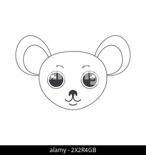 Visage de souris mignon, tête d'animaux de forme simple, illustration vectorielle de petit rat de rongeur à fourrure Illustration de Vecteur