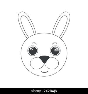Visage de lapin mignon, tête d'animaux de forme simple avec de longues oreilles illustration vectorielle Illustration de Vecteur