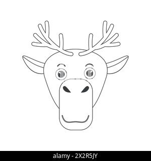 Mignon visage d'élan, cerf avec bois, tête d'animaux de forme simple illustration vectorielle Illustration de Vecteur