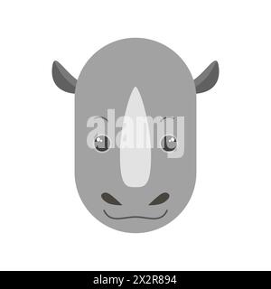 Mignon visage de rhinocéros, portrait de tête de l'illustration vectorielle de caractère animal africain sauvage Illustration de Vecteur