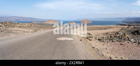 Panorama du cratère, le sel du lac Assal, Djibouti Banque D'Images