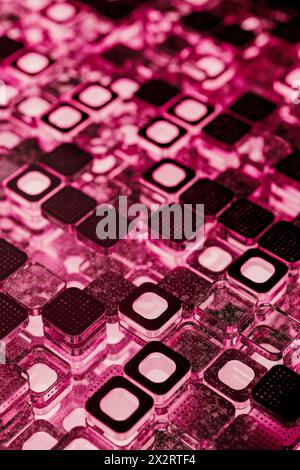 Blocs de micropuce noirs éclairés par un éclairage rose Banque D'Images