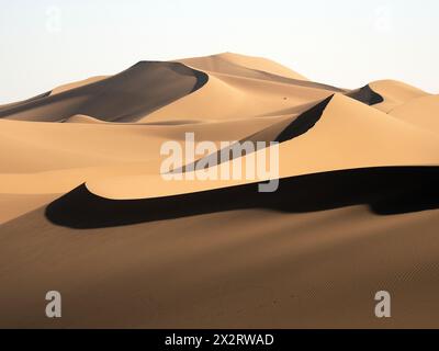 Dunes de sable dans le désert du Sahara par jour ensoleillé, Maroc, Afrique du Nord Banque D'Images