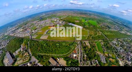 Luftbild, Westfield Centro sternförmiges Einkaufszentrum, Gesamtansicht Neue Mitte mit Gasometer am Rhein-Herne-Kanal und Fluss Emscher, Borbeck, Oberhausen, Rheinland, Ruhrgebiet, Nordrhein-Westfalen, Deutschland ACHTUNGxMINDESTHONORARx60xEURO *** vue aérienne, Westfield Centro centre commercial en forme d'étoile, vue générale Neue Mitte avec gazomètre sur le canal Rhin Herne et la rivière Emscher, Borbeck, Oberhausen, Rhénanie, région de la Ruhr, Rhénanie du Nord-Westphalie, Allemagne ATTENTIONxMINDESTHONORARx60xEURO Banque D'Images