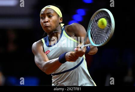 Coco Gauff USA action, tennis, Porsche Cup 2024, Porsche Arena, Stuttgart, Bade-Wuertemberg, Allemagne Banque D'Images