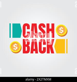Conception d'autocollant de typographie cashback avec pièce de monnaie vectorielle isolée sur fond blanc. Étiquette de remboursement ou de remboursement. Marketing commercial ou promotion Illustration de Vecteur