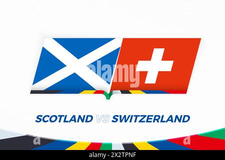 Écosse vs Suisse en compétition de football, Groupe A. versus icône sur fond de football. Icône de vecteur sportif. Illustration de Vecteur